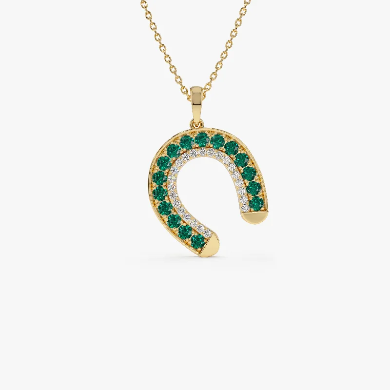 14k Emerald and Diamond Horseshoe Pendant