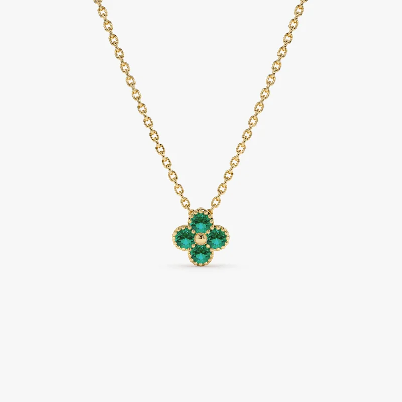 14k Emerald Clover Beaded Necklace