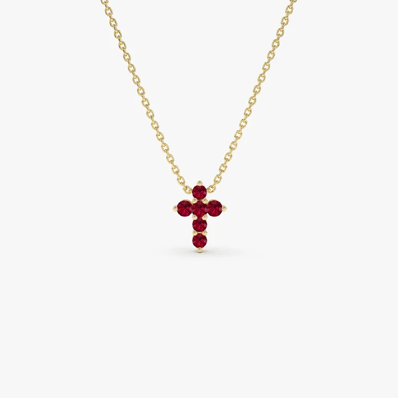 14K Tiny Ruby Cross Necklace