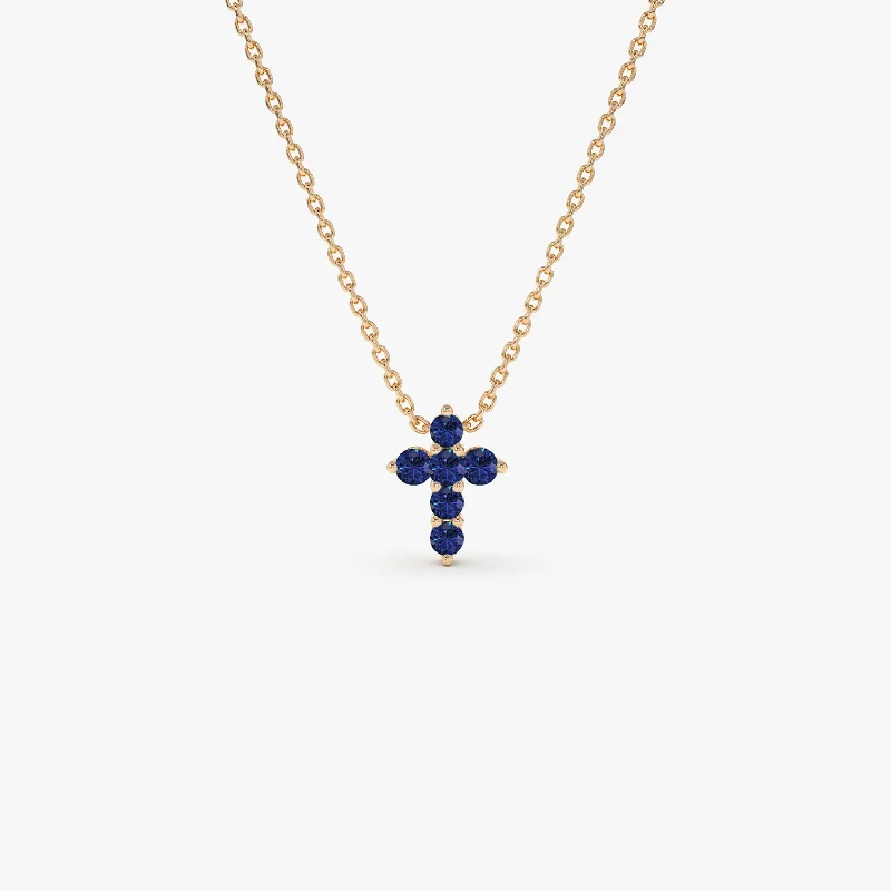 14K Tiny Sapphire Cross Necklace