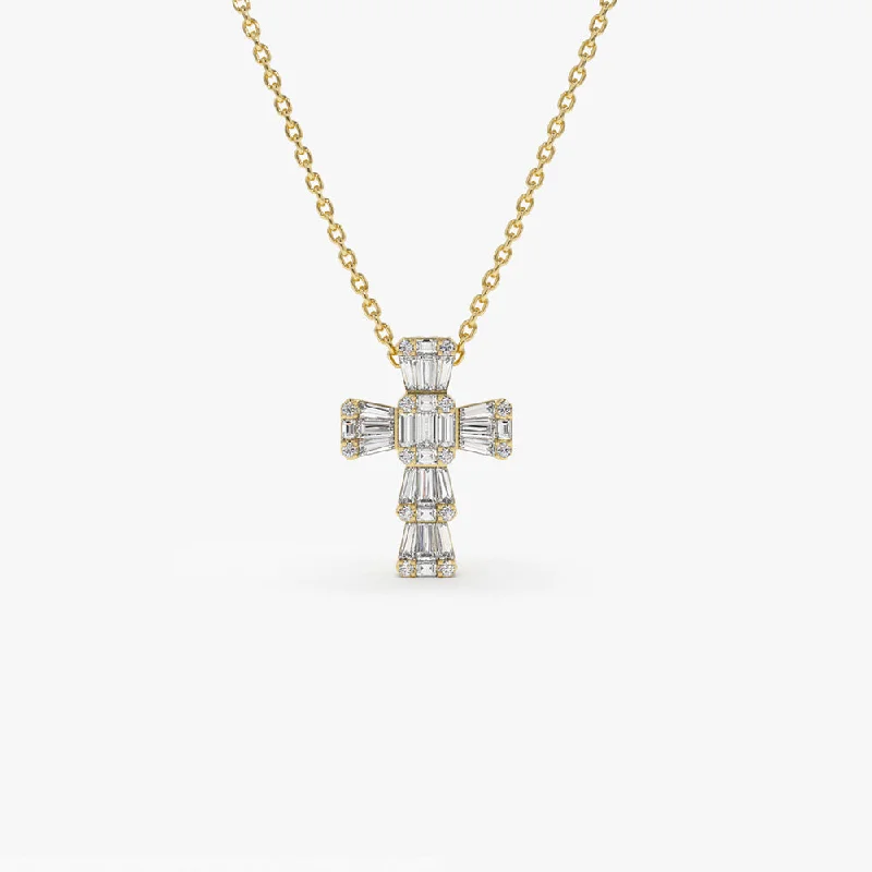 14k Illusion Setting Baguette Diamond Cross