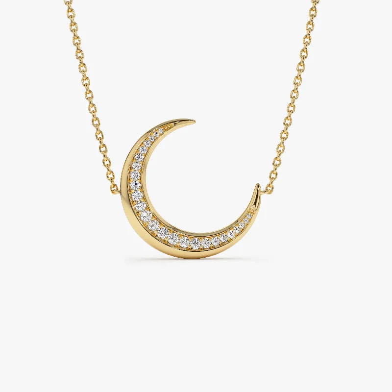 14k Large Diamond Crescent Moon Necklace