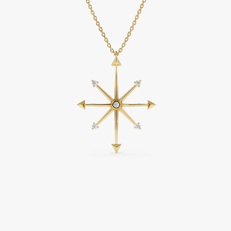 14k Layering Diamond Compass Charm Necklace