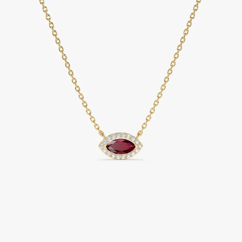 14k Marquise Ruby with Halo Diamond Setting