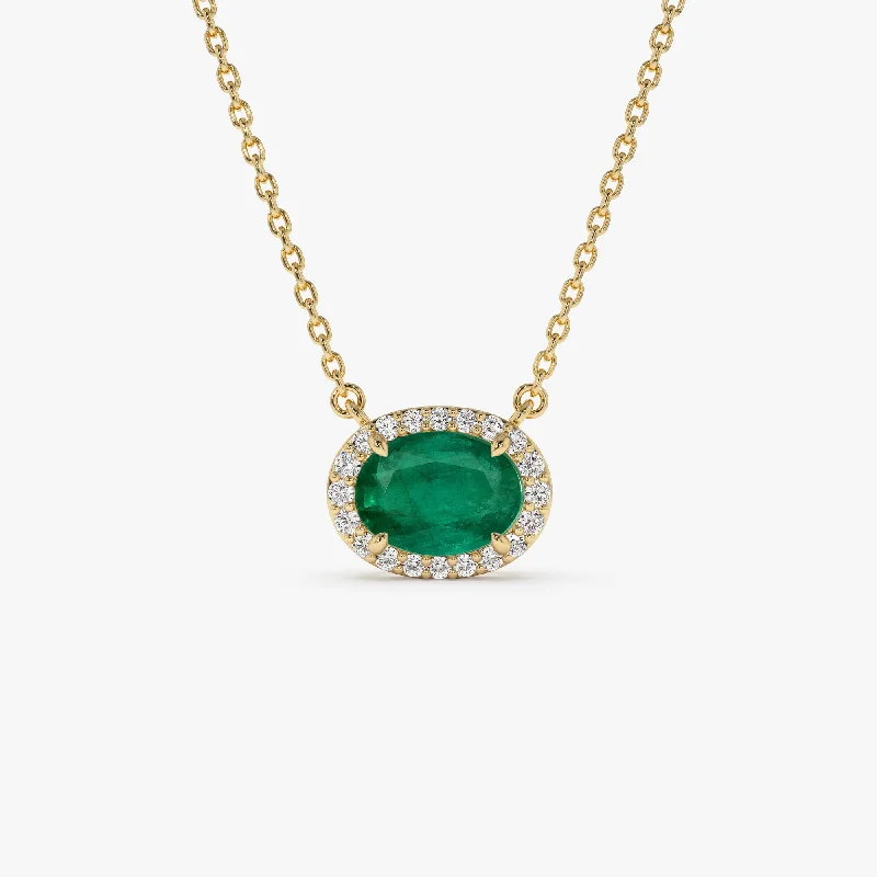 14k Oval Shape Emerald in Diamond Halo Setting