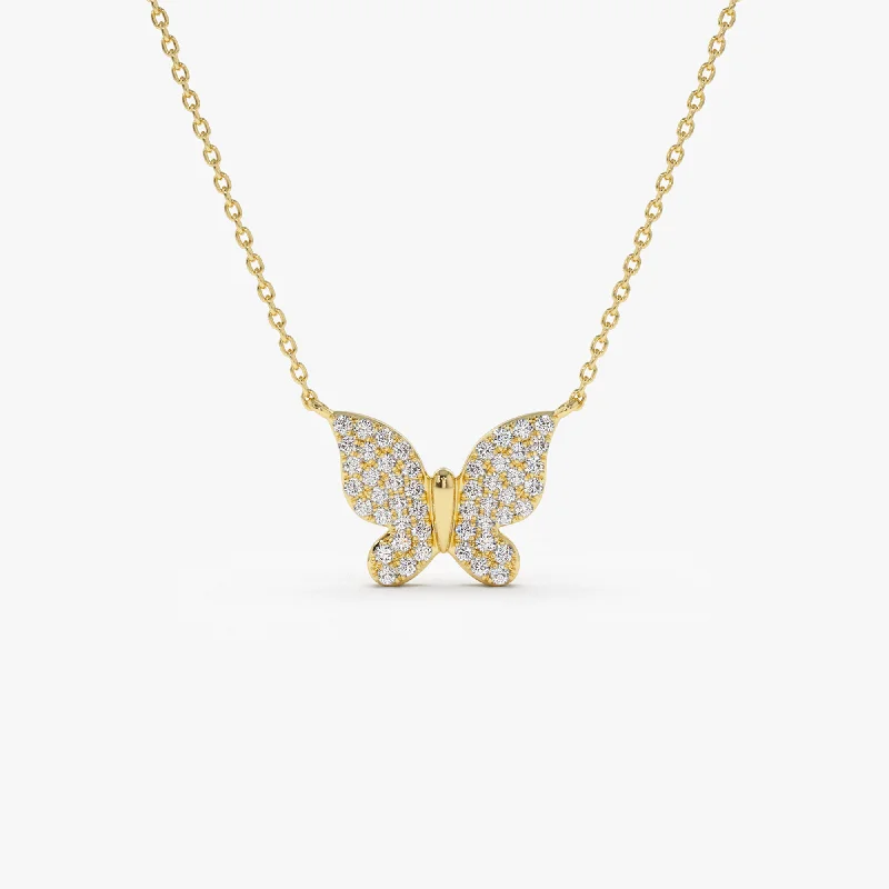 14k Pave Diamond Butterfly Pendant Necklace