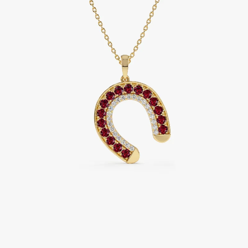 14k Ruby and Diamond Horseshoe Pendant