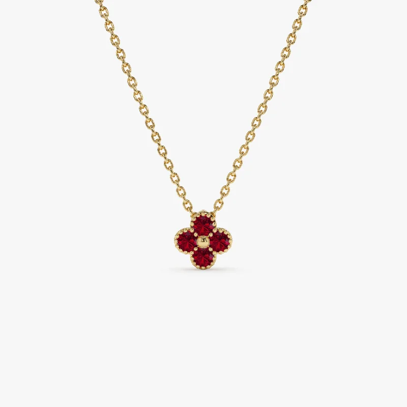 14k Ruby Clover Beaded Necklace