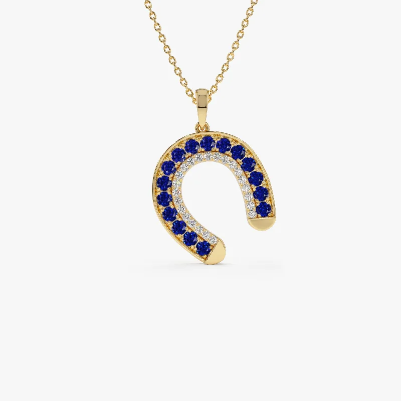 14k Sapphire and Diamond Horseshoe Pendant