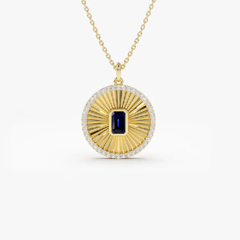 14K Sapphire and Diamond Medallion Necklace