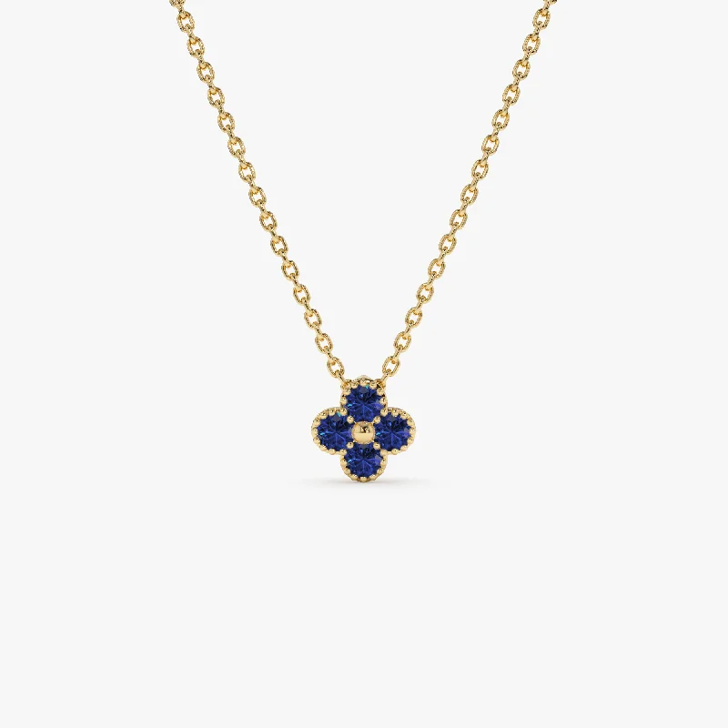 14k Sapphire Clover Beaded Necklace