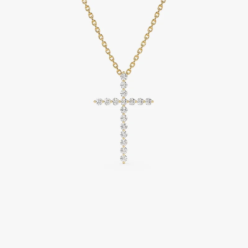 14k Single Shared Prong Diamond Cross