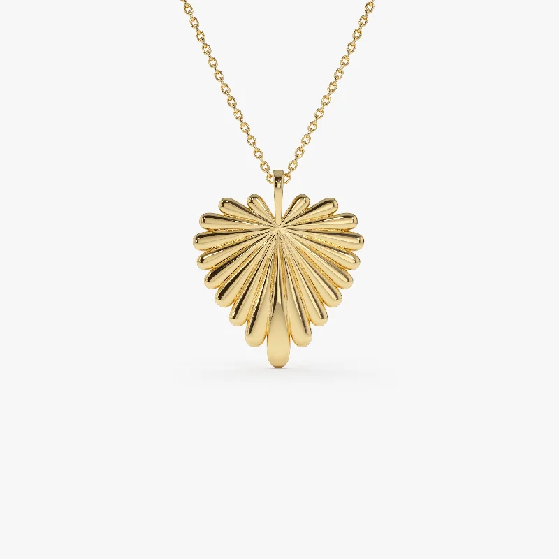 14K Solid Gold Sunburst Heart Necklace