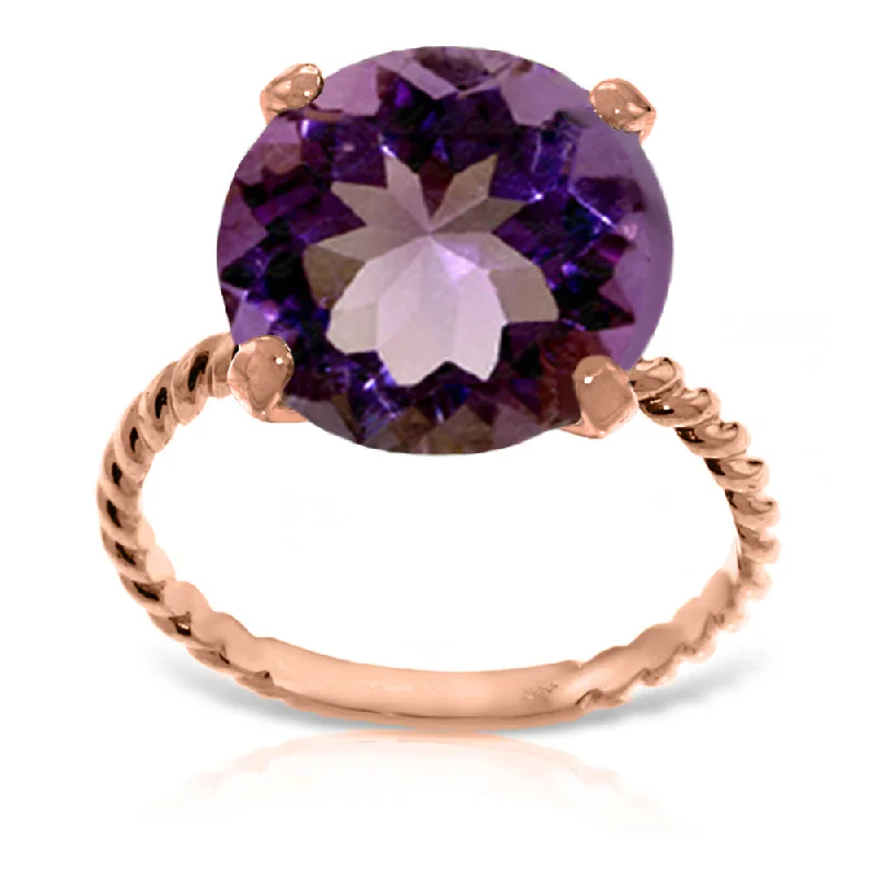 14K Solid Rose Gold Ring Natural 12 mm Round Amethyst Jewelry