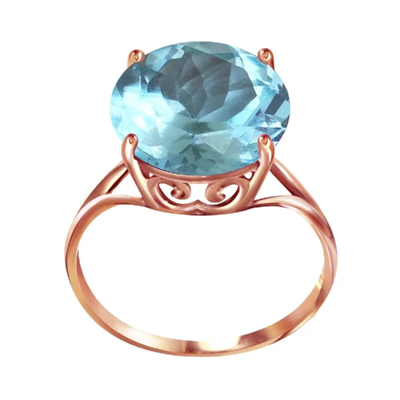 14K Solid Rose Gold Ring Natural 12 mm Round Blue Topaz Gemstone