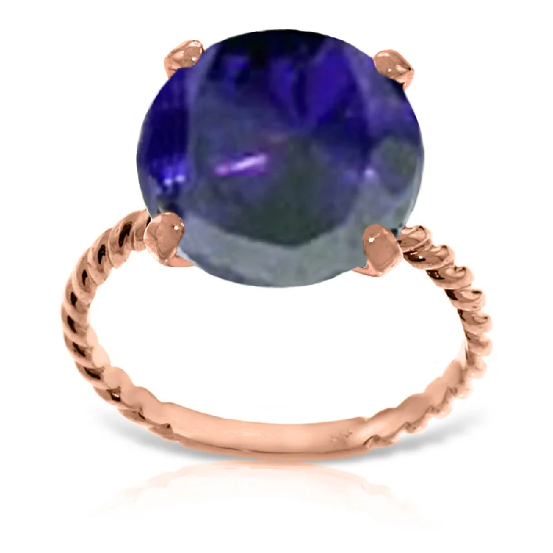 14K Solid Rose Gold Ring Natural 12 mm Round Sapphire Jewelry