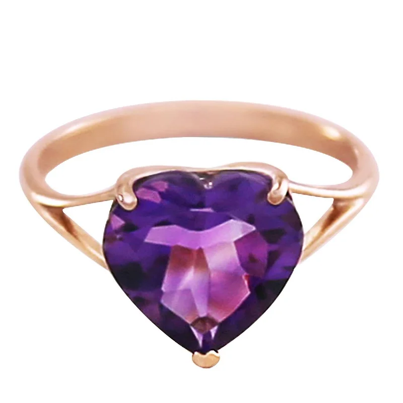 14K Solid Rose Gold Ring w/ Natural 10.0 mm Heart Amethyst