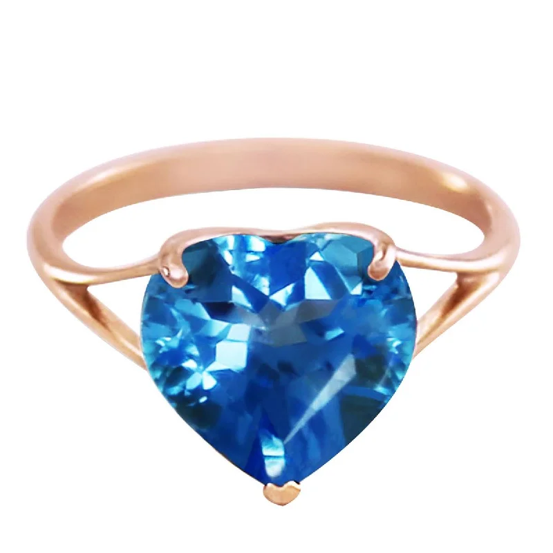 14K Solid Rose Gold Ring w/ Natural 10.0 mm Heart Blue Topaz