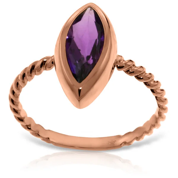 14K Solid Rose Gold Rings w/ Natural Marquis Amethyst