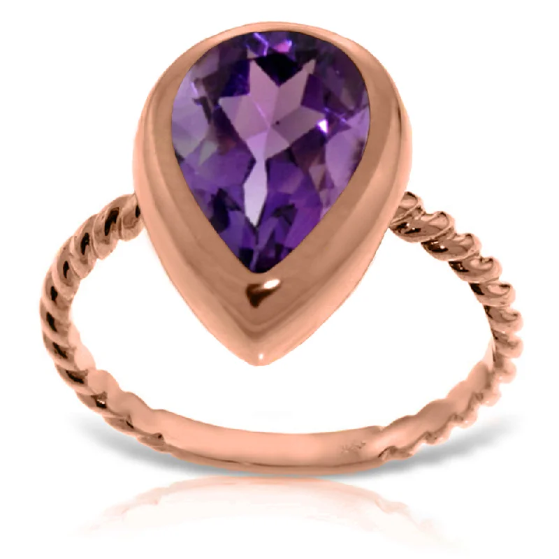 14K Solid Rose Gold Rings w/ Natural Pear Shape Amethyst