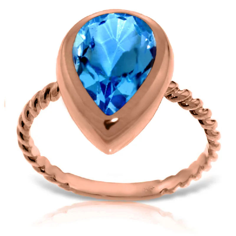 14K Solid Rose Gold Rings w/ Natural Pear Shape Blue Topaz