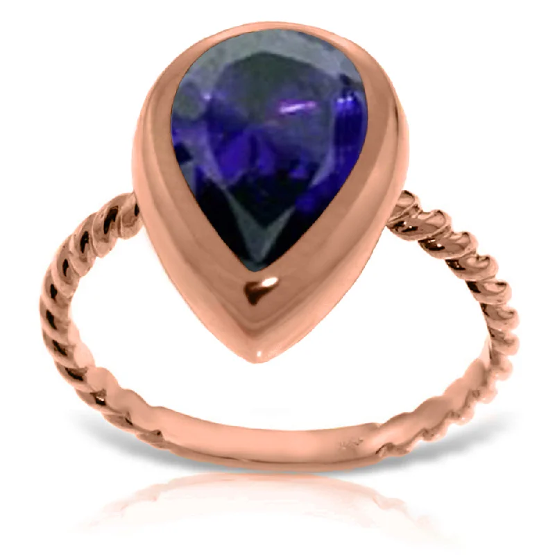 14K Solid Rose Gold Rings w/ Natural Pear Shape Sapphire