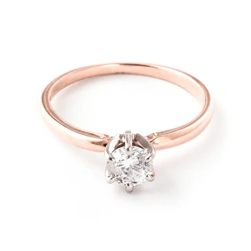 14K Solid Rose Gold Solitaire Ring w/ 0.40 Carat H-i, Si-2 Natural Diamond