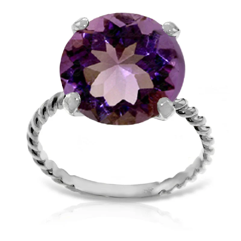 14K Solid White Gold Ring Natural 12 mm Round Amethyst Jewelry