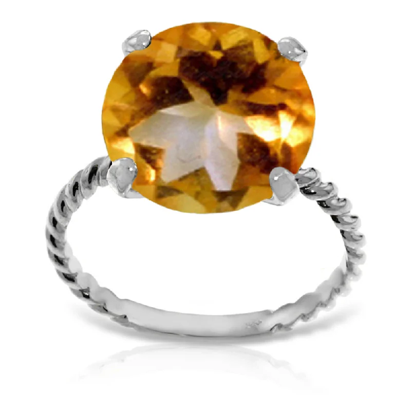 14K Solid White Gold Ring Natural 12 mm Round Citrine Jewelry