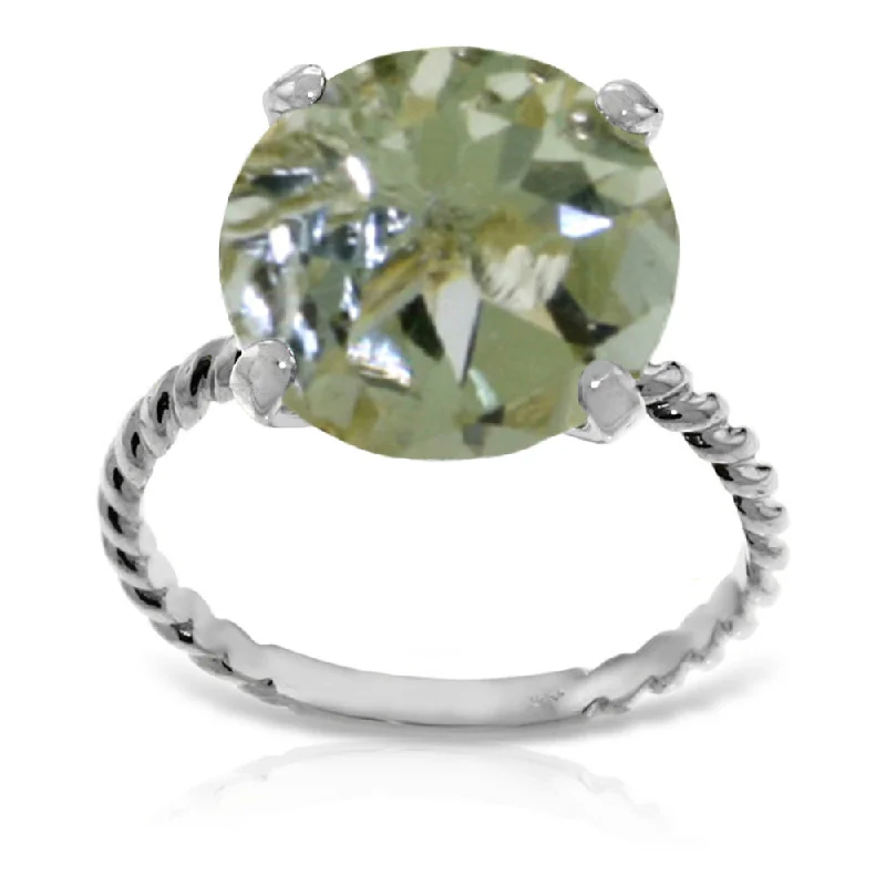 14K Solid White Gold Ring Natural 12 mm Round Green Amethyst