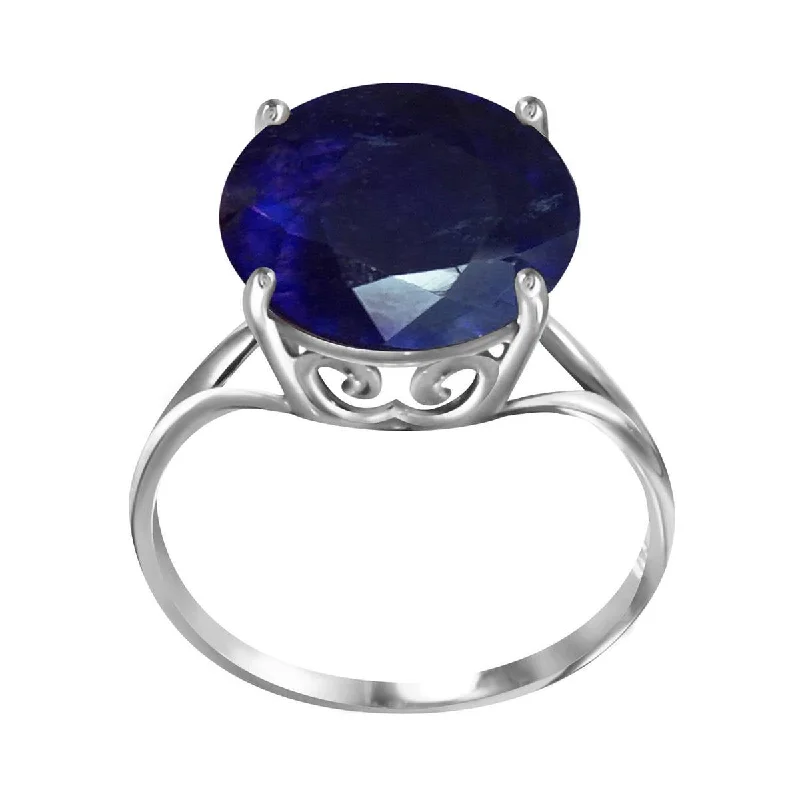 14K Solid White Gold Ring Natural 12 mm Round Sapphire Certified