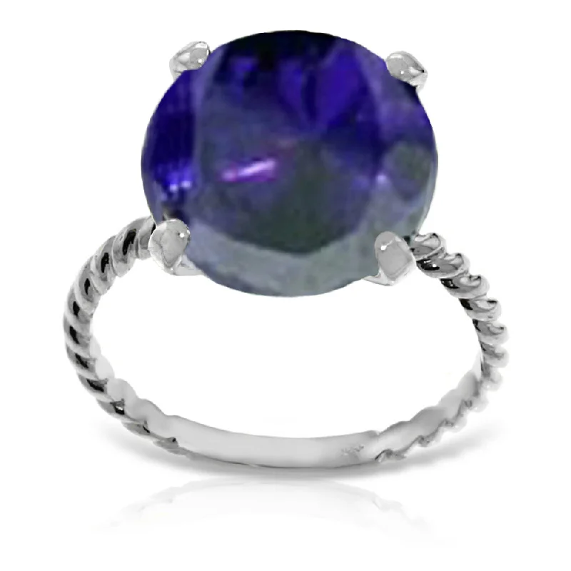 14K Solid White Gold Ring Natural 12 mm Round Sapphire Jewelry