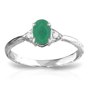 14K Solid White Gold Ring Natural Diamond & Emerald Jewelry