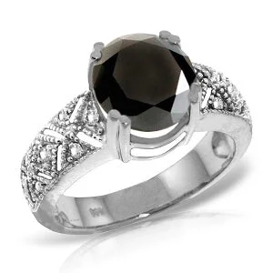 14K Solid White Gold Ring Natural White & Black Diamond Jewelry