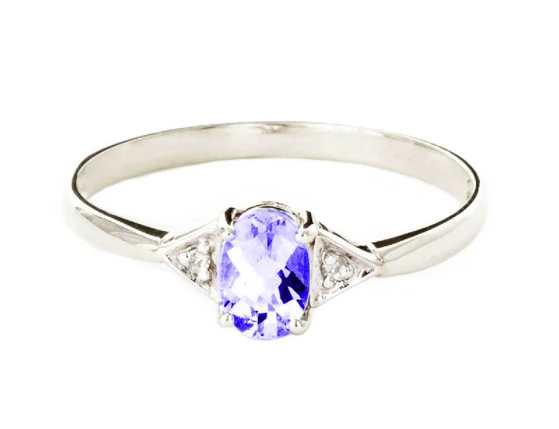 14K Solid White Gold Ring w/ Diamonds & Tanzanite