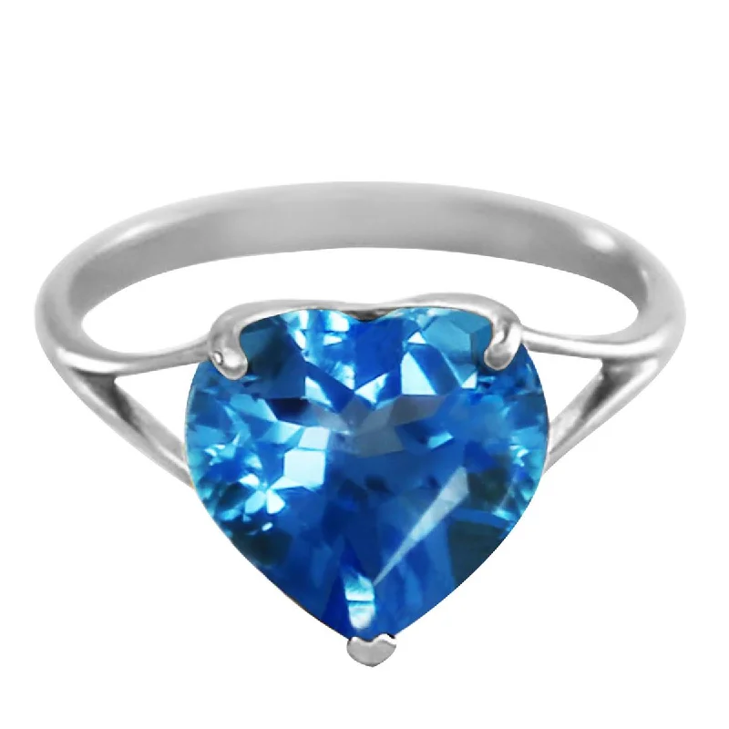 14K Solid White Gold Ring w/ Natural 10.0 mm Heart Blue Topaz