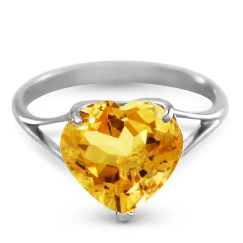 14K Solid White Gold Ring w/ Natural 10.0 mm Heart Citrine