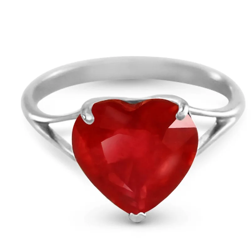 14K Solid White Gold Ring w/ Natural 10.0 mm Heart Ruby