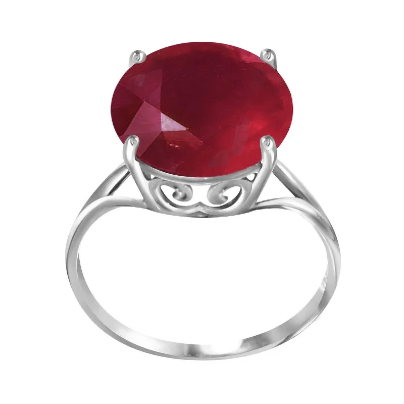 14K Solid White Gold Ring w/ Natural 12.0 mm Round Ruby