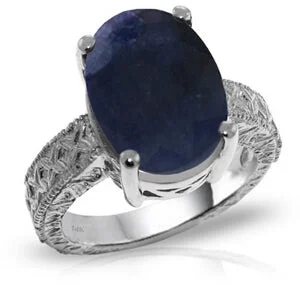 14K Solid White Gold Ring w/ Natural Oval Sapphire