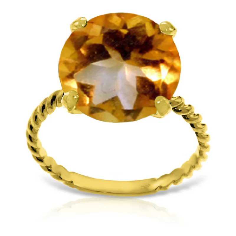 14K Solid Yellow Gold Natural 12.0 mm Round Citrine Ring