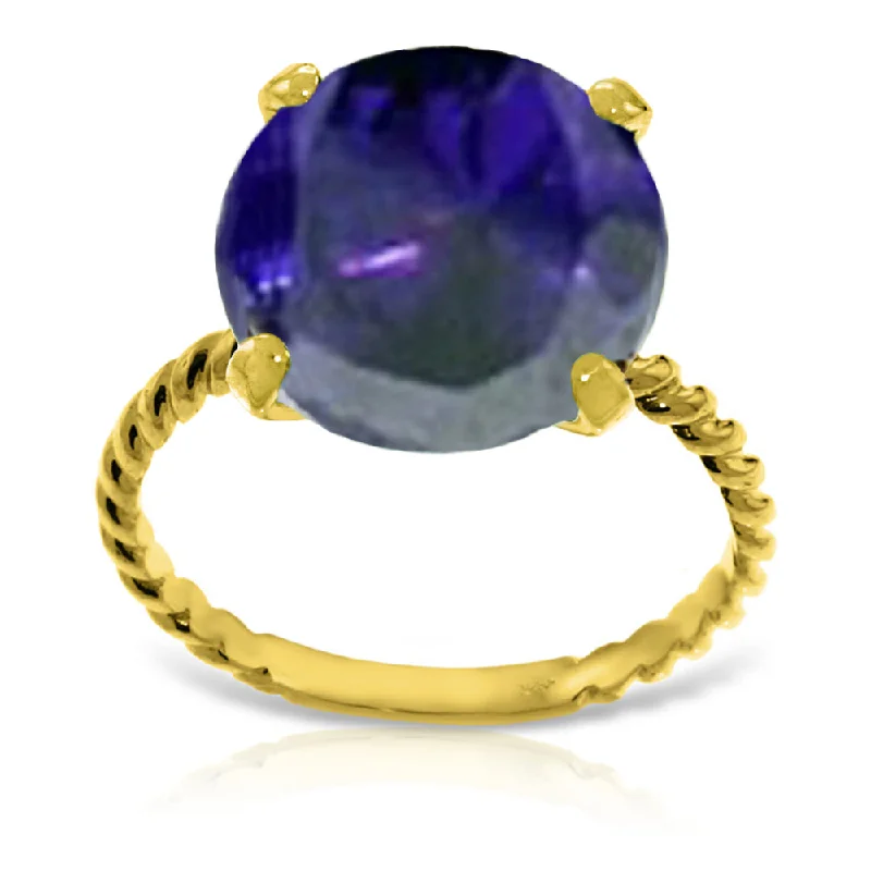 14K Solid Yellow Gold Natural 12.0 mm Round Sapphire Ring