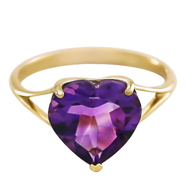 14K Solid Yellow Gold Ring w/ Natural 10.0 mm Heart Amethyst