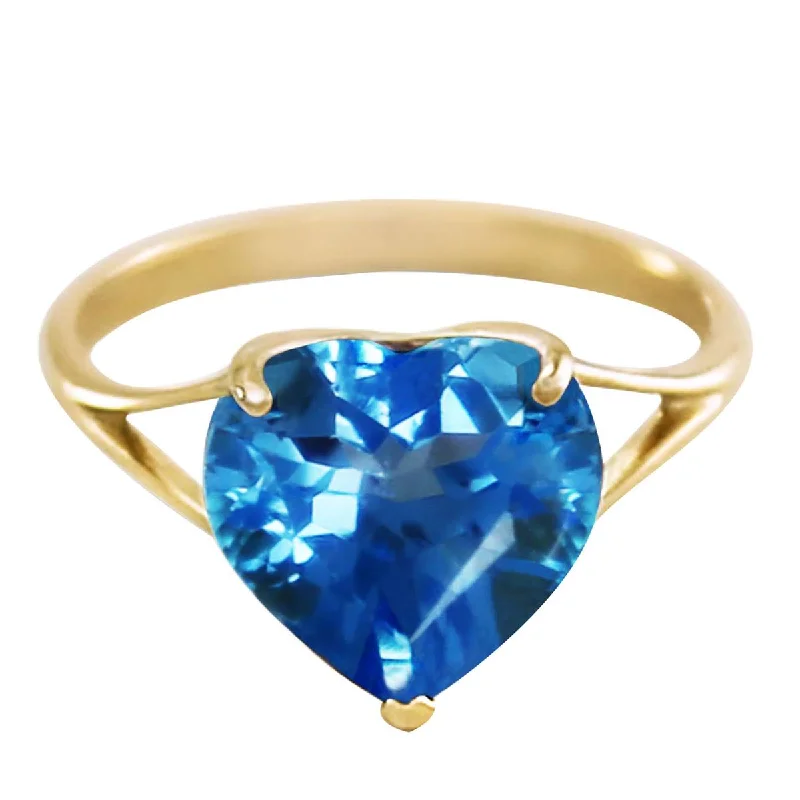 14K Solid Yellow Gold Ring w/ Natural 10.0 mm Heart Blue Topaz