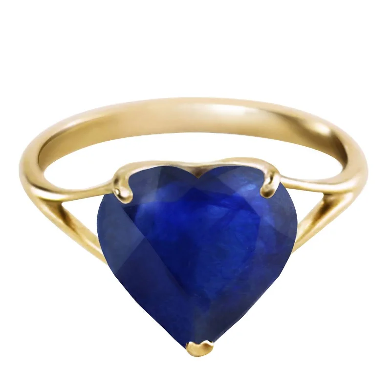 14K Solid Yellow Gold Ring w/ Natural 10.0 mm Heart Sapphire