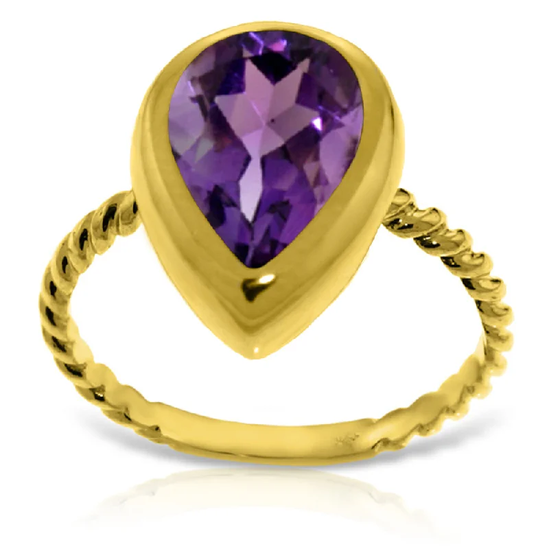 14K Solid Yellow Gold Rings w/ Natural Pear Shape Amethyst