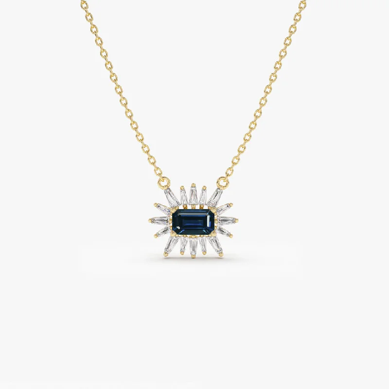 14k Tapered Baguette Diamond & Sapphire Necklace