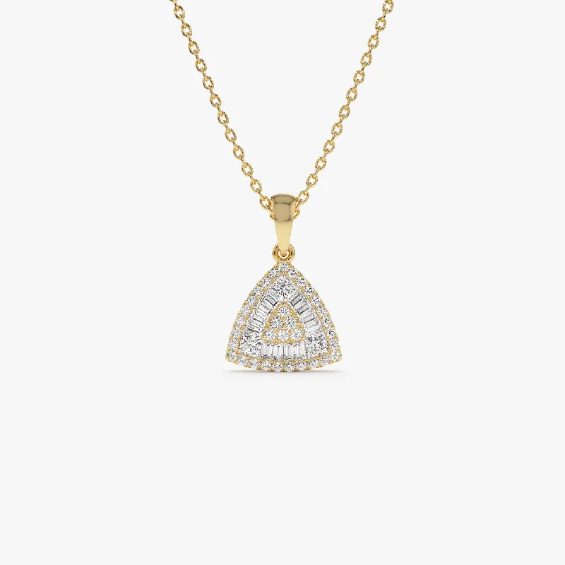 14K Triangle Baguette Diamond Cluster Necklace