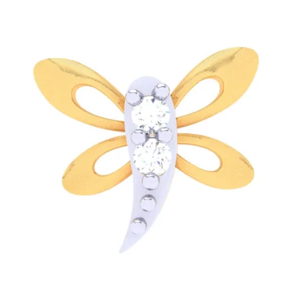 22KT Dragonfly Shaped Gold Nosepin With Three Diamonds From Online Exclusive Collection