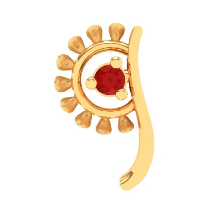 22KT Hand-fan Shaped Gold Nosepin With A Red Stone From Online Exclusive Collection